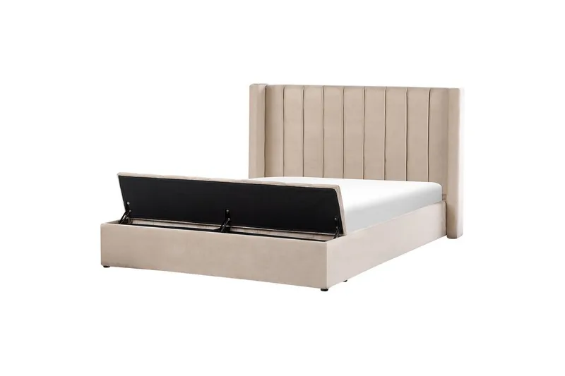 Seng med oppbevaringsbenk Noyers, Beige, 180x200 cm