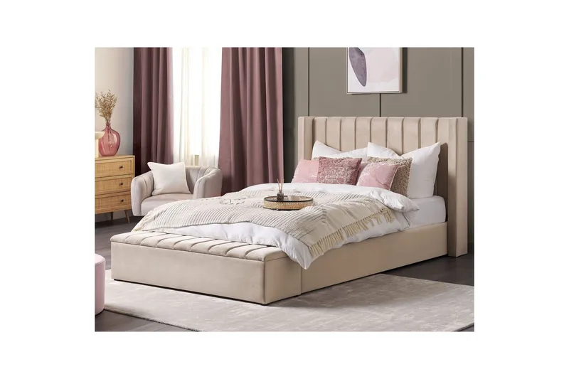 Seng med oppbevaringsbenk Noyers - Beige, 180x200 cm - Møbler - Senger - Senger med oppbevaring