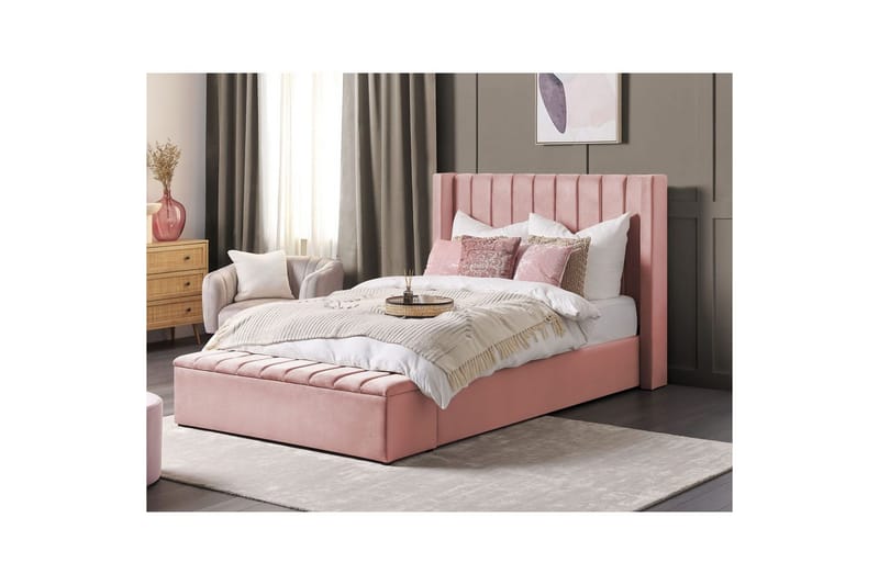 Seng med oppbevaringsbenk Noyers - Rosa, 140x200 cm - Møbler - Senger - Senger med oppbevaring