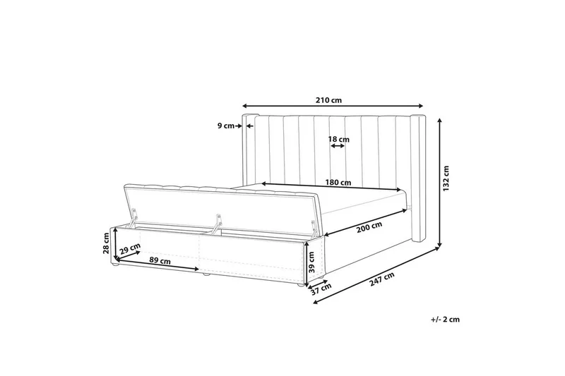 Seng med oppbevaringsbenk Noyers - Svart, 180x200 cm - Møbler - Senger - Senger med oppbevaring