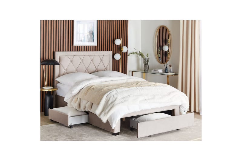 Seng med oppbevaringsskuffer Lievin - Beige, 140x200 cm - Møbler - Senger - Senger med oppbevaring