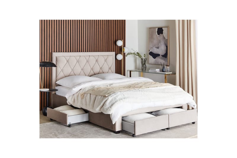 Seng med oppbevaringsskuffer Lievin - Beige, 160x200 cm - Møbler - Senger - Senger med oppbevaring