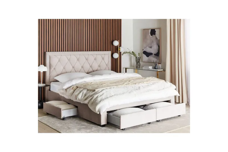 Seng med oppbevaringsskuffer Lievin - Beige, 180x200 cm - Møbler - Senger - Senger med oppbevaring