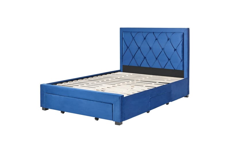Seng med oppbevaringsskuffer Lievin, Blå, 140x200 cm