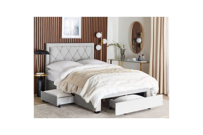 Seng med oppbevaringsskuffer Lievin - Grå, 140x200 cm - Møbler - Senger - Senger med oppbevaring
