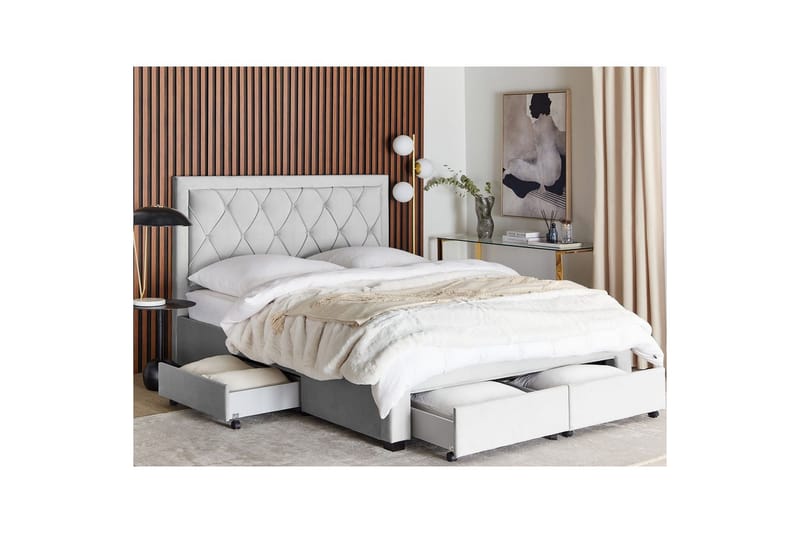 Seng med oppbevaringsskuffer Lievin - Grå, 160x200 cm - Møbler - Senger - Senger med oppbevaring