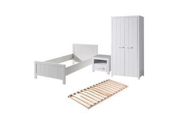 Seng med ribbebunn nattbord to-dørs garderobe Erik - Møbler - Senger - Møbelsett til soverom