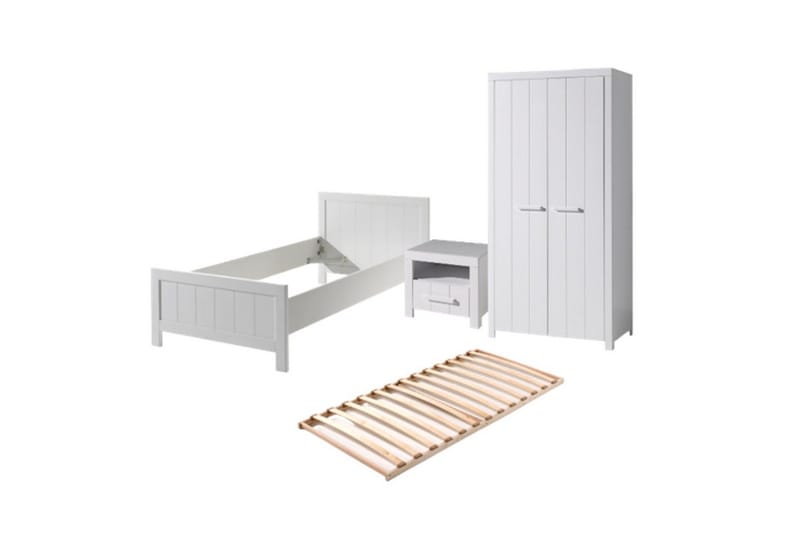 Seng med ribbebunn nattbord to-dørs garderobe Erik