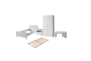 Seng med ribbebunn nattbord to-dørs garderobe skrivebord Erik - Møbler - Senger - Møbelsett til soverom