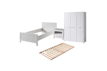 Seng med ribbebunn nattbord tre-dørs garderobe Erik - Møbler - Senger - Møbelsett til soverom