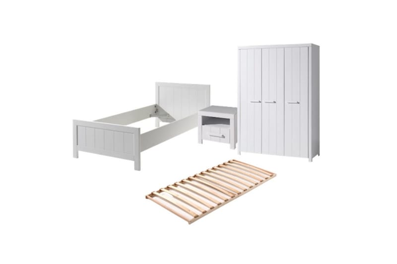 Seng med ribbebunn nattbord tre-dørs garderobe Erik