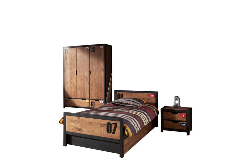 Seng med Skuff Nattbord 3-dørs Garderobe Alex