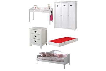 Seng med Skuff Nattbord Garderobe Skrivebord Amori Hvit - Møbler - Senger - Møbelsett til soverom