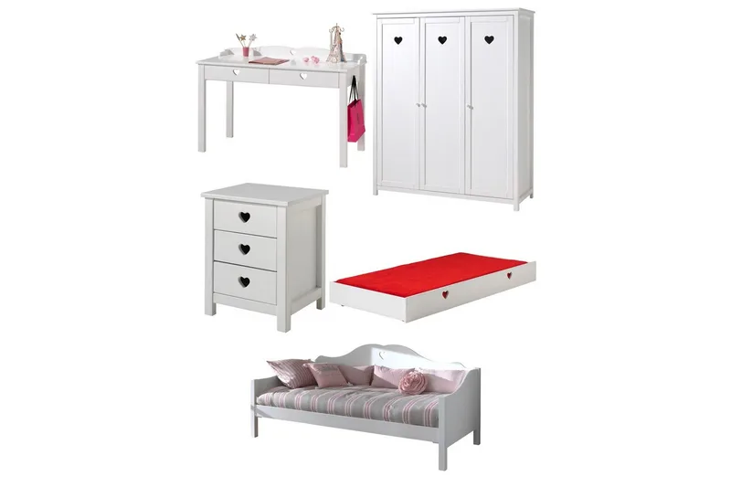 Seng med Skuff Nattbord Garderobe Skrivebord Amori Hvit