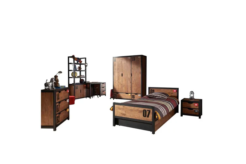 Seng med Skuff Nattbord Skrivebord Garderobe Bokhylle Kommode Alex