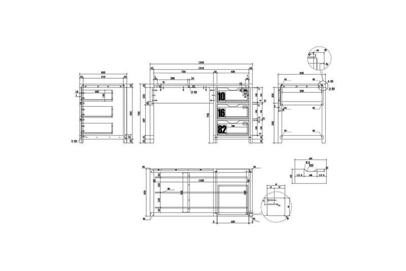 Seng med skuff Nattbord Skrivebord Garderobeskap Bokhylle Alex 2-dørs - 2-dørs - Møbler - Senger - Møbelsett til soverom