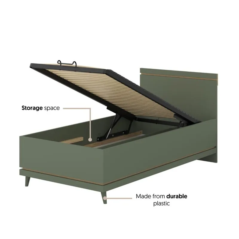 Seng Skandi - 100 cm, Falmet grønn - Oljet eik - Møbler - Senger - Sengeramme & sengestamme