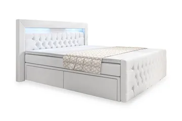 Sengepakke Celio 180x200 LED-belysning - PU Kunstlær Hvit - Møbler - Senger - Kontinentalsenger