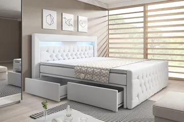 Sengepakke Celio 180x200 LED-belysning - PU Kunstlær Hvit - Møbler - Senger - Kontinentalsenger