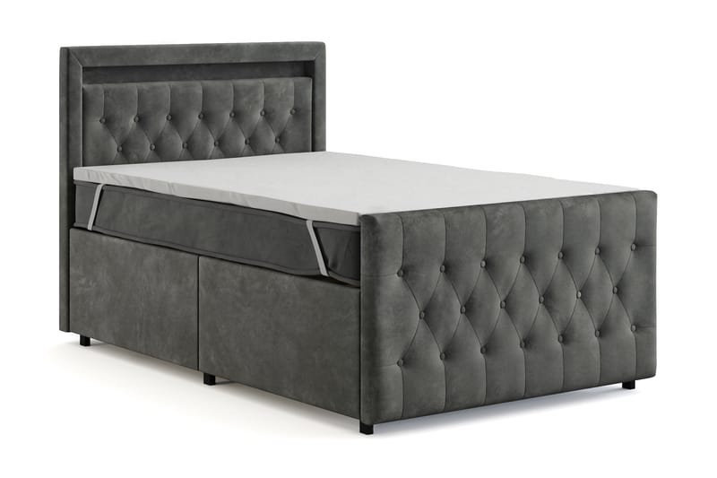 Sengepakke Celio Light 120x200 med Oppbevaring LED-belysning - Grå - Møbler - Senger - Kontinentalsenger
