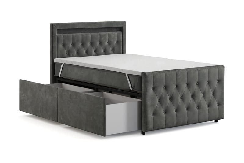 Sengepakke Celio Light 120x200 med Oppbevaring LED-belysning - Grå - Møbler - Senger - Kontinentalsenger