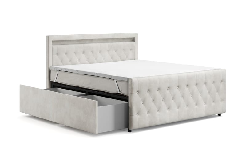 Sengepakke Celio Light 180x200 med Oppbevaring LED-belysning - Beige - Møbler - Senger - Kontinentalsenger