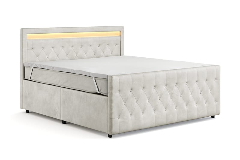 Sengepakke Celio Light 180x200 med Oppbevaring LED-belysning - Beige - Møbler - Senger - Kontinentalsenger