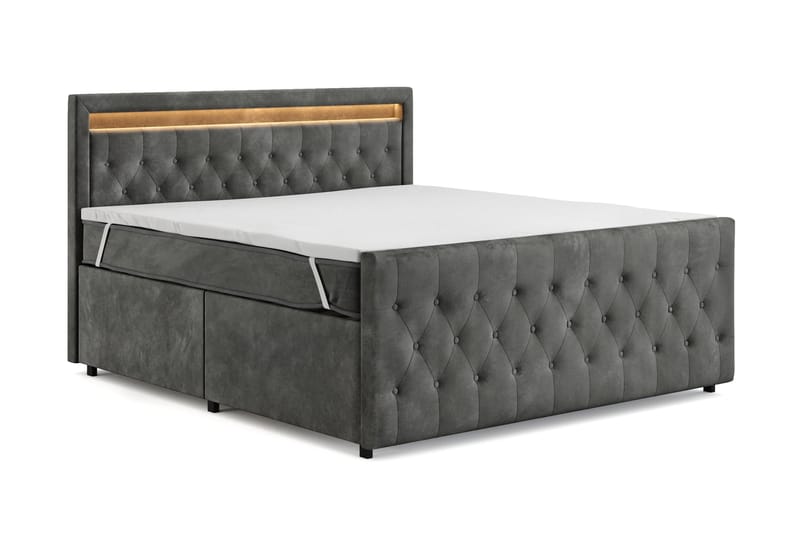 Sengepakke Celio Light 180x200 med Oppbevaring LED-belysning - Grå - Møbler - Senger - Kontinentalsenger