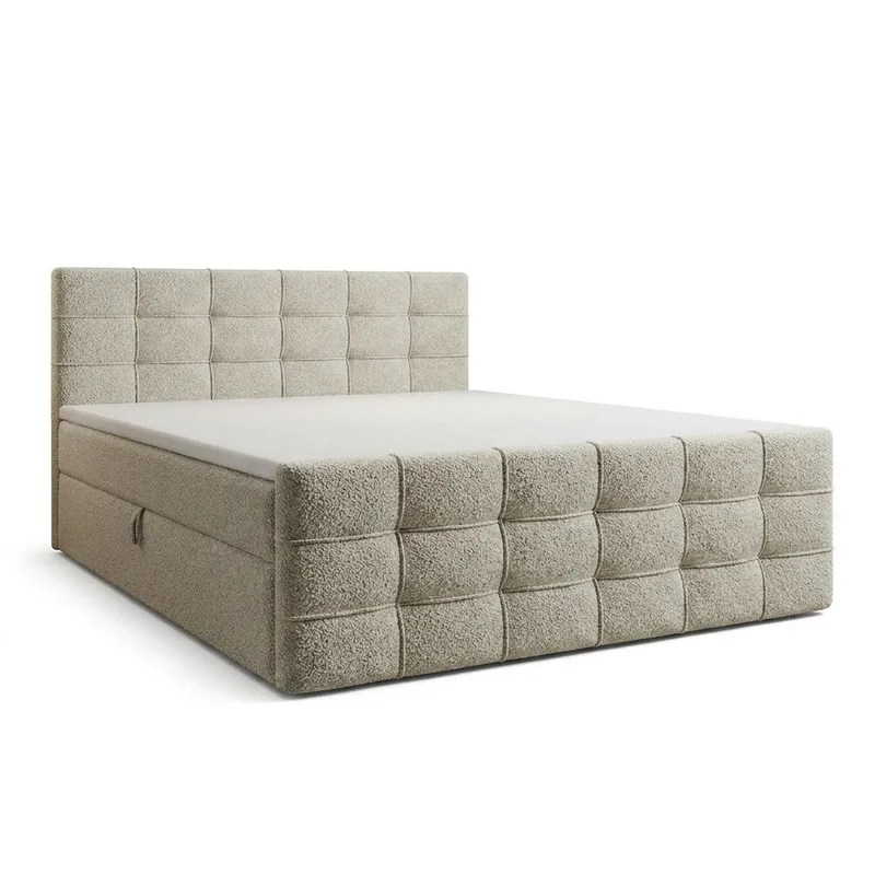 Sengepakke Kontinentalseng Elvros 140x200 cm med oppbevaring med løftemekanisme - Kremet ecru / lys beige - Møbler - Senger - Kontinentalsenger
