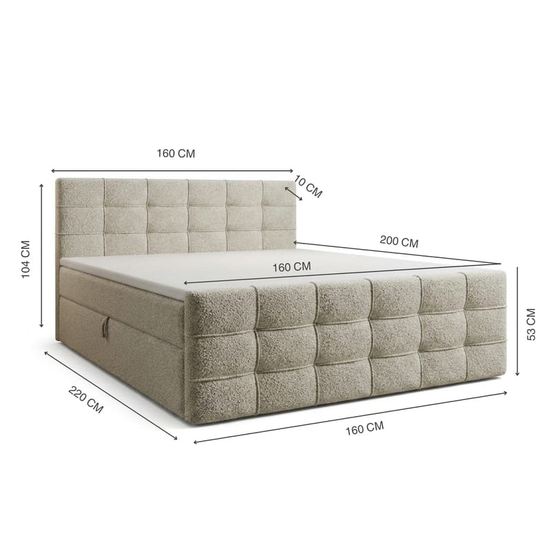 Sengepakke kontinentalseng Elvros 160x200 cm med løfteoppbevaring - Kremet ecru / lys beige - Møbler - Senger - Kontinentalsenger
