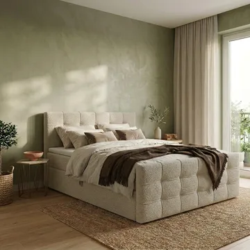 Sengepakke kontinentalseng Elvros 180x200 cm med løfteoppbevaring - Kremet ecru / lys beige - Møbler - Senger - Kontinentalsenger