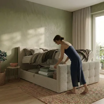 Sengepakke kontinentalseng Elvros 180x200 cm med løfteoppbevaring - Kremet ecru / lys beige - Møbler - Senger - Kontinentalsenger