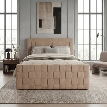 Sengepakke kontinentalseng Ryven 140x200 cm med løfteoppbevaring - kamel/karamell/gyllen beige - Møbler - Senger - Kontinentalsenger