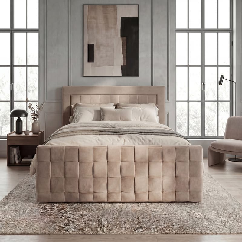 Sengepakke kontinentalseng Ryven 140x200 cm med løfteoppbevaring - varm beige/latte - Møbler - Senger - Kontinentalsenger