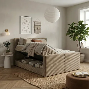Sengepakke Kontinentalseng Sorvin 140x200 cm med oppbevaring med løftemekanisme - Varm beige - Møbler - Senger - Kontinentalsenger