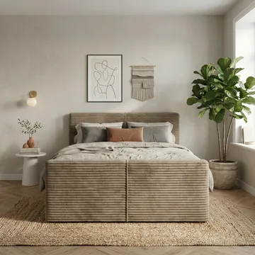 Sengepakke Kontinentalseng Sorvin 140x200 cm med oppbevaring med løftemekanisme - Varm beige - Møbler - Senger - Kontinentalsenger