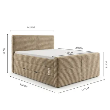 Sengepakke Kontinentalseng Sorvin 140x200 cm med oppbevaring med løftemekanisme - Varm beige - Møbler - Senger - Kontinentalsenger