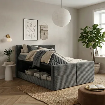 Sengepakke Kontinentalseng Sorvin 160x200 cm med oppbevaring med løftemekanisme - Grafitt/Mørkegrå - Møbler - Senger - Kontinentalsenger