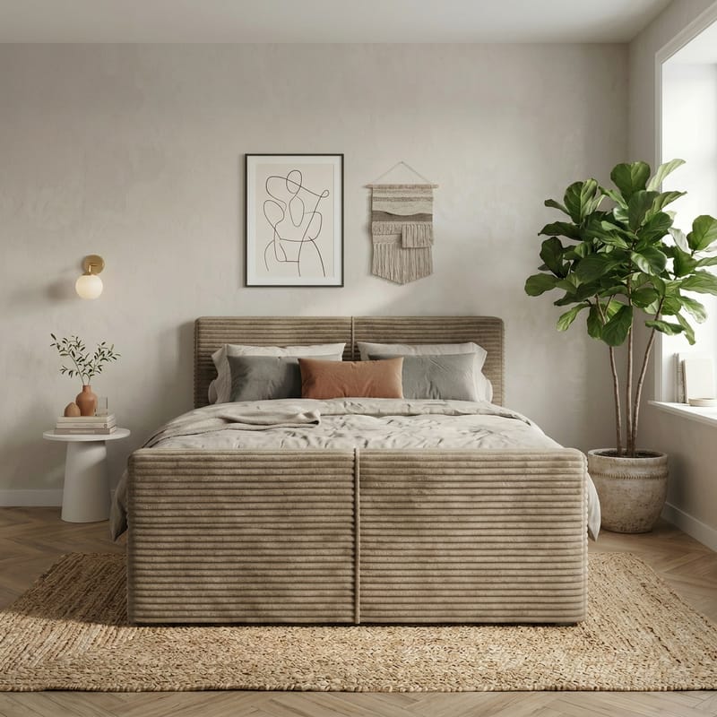 Sengepakke Kontinentalseng Sorvin 180x200 cm med oppbevaring med løftemekanisme - Varm beige - Møbler - Senger - Kontinentalsenger