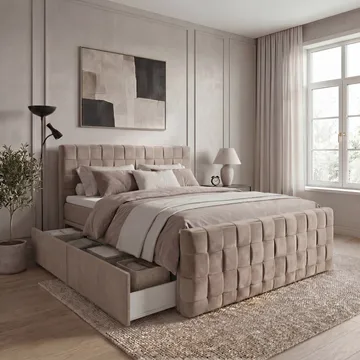 Sengepakke kontinentalseng Tyrosen 180x200 cm med skuffeoppbevaring - varm beige - Møbler - Senger - Kontinentalsenger