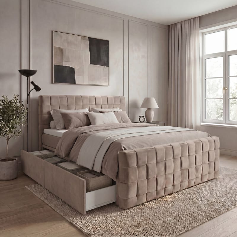 Sengepakke kontinentalseng Tyrosen 180x200 cm med skuffeoppbevaring - varm beige - Møbler - Senger - Kontinentalsenger