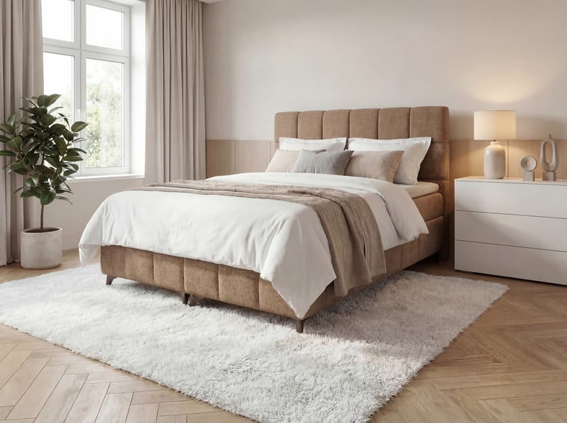 Sengepakke kontinentalseng Vyrosen 140x200 cm med løfteoppbevaring - beige - Møbler - Senger - Kontinentalsenger