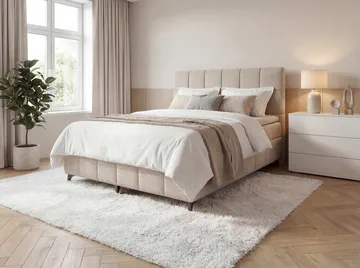 Sengepakke kontinentalseng Vyrosen 140x200 cm med løfteoppbevaring - kremet beige - Møbler - Senger - Kontinentalsenger