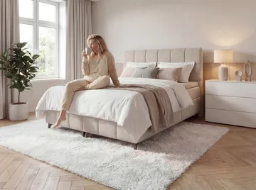 Sengepakke kontinentalseng Vyrosen 180x200 cm med løfteoppbevaring - kremet beige - Møbler - Senger - Kontinentalsenger