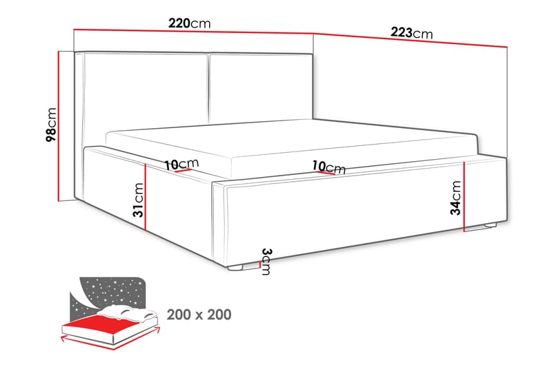 Bysantinsk Oppbevaringsseng 200x200 cm - Lys Grå/Brun - Møbler - Senger - Senger med oppbevaring - Dobbeltseng med oppbevaring