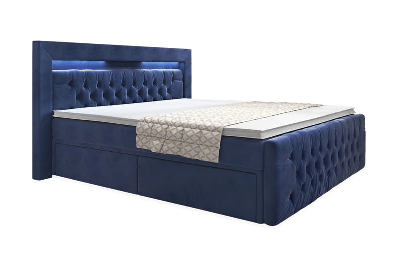 Celio Sengepakke med Oppbevaring 140x200 cm - Mørkeblå | Fløyel - Senger med oppbevaring - Komplett sengepakke