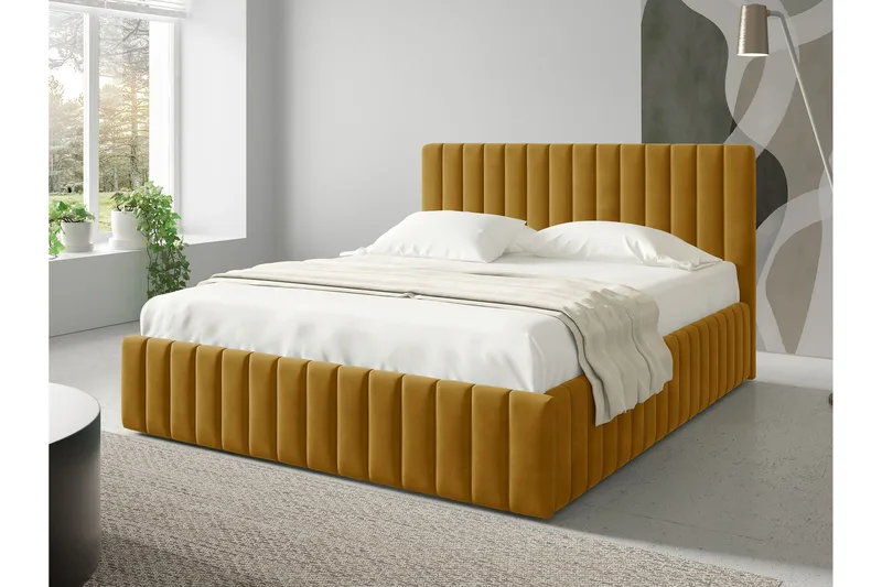 Desio Oppbevaringsseng 160x200 cm - Gul - Møbler - Senger - Senger med oppbevaring