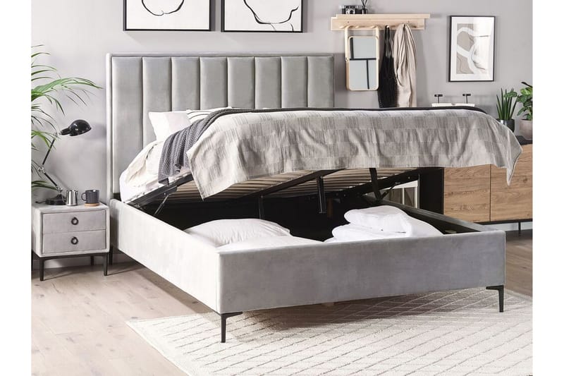 dobbeltseng med oppbevaring 140x200 cm grå SEZANNE - Grå - Møbler - Senger - Senger med oppbevaring