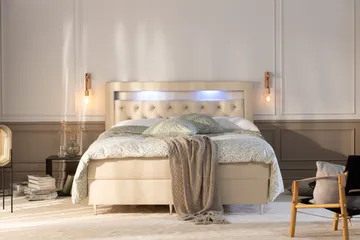 Alessia Komplett Sengpakke med Oppbevaring LED-belysning 160x200 cm - Beige - Møbler - Senger - Senger med oppbevaring