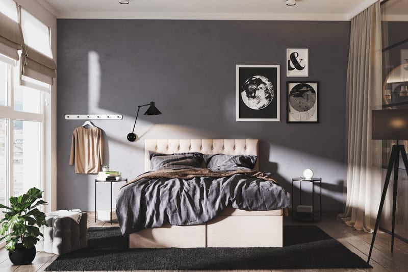 Boxy Box Bed 160x200 cm - Beige - Møbler - Senger - Senger med oppbevaring